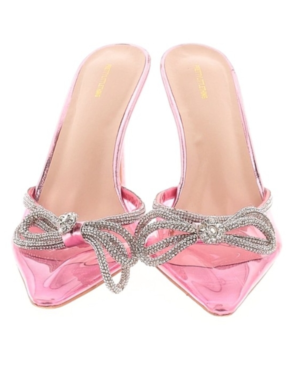 PrettyLittleThing Pink Embellished Crystal Bow Pointed Mules
